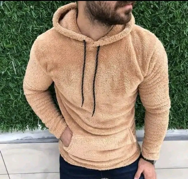 Woolen Full Sleeves Hooded Sweatshirt for Men - XL, Peach