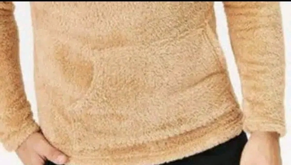 Woolen Full Sleeves Hooded Sweatshirt for Men - XL, Peach