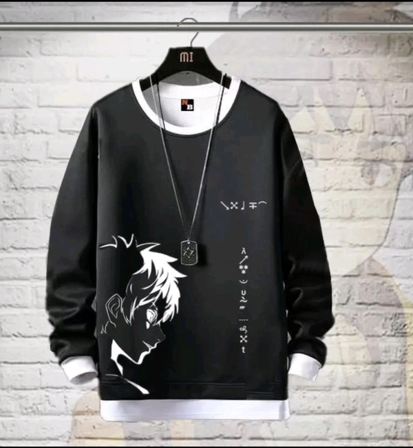 Round Neck Printed Sweatshirt for Men - Black, XL