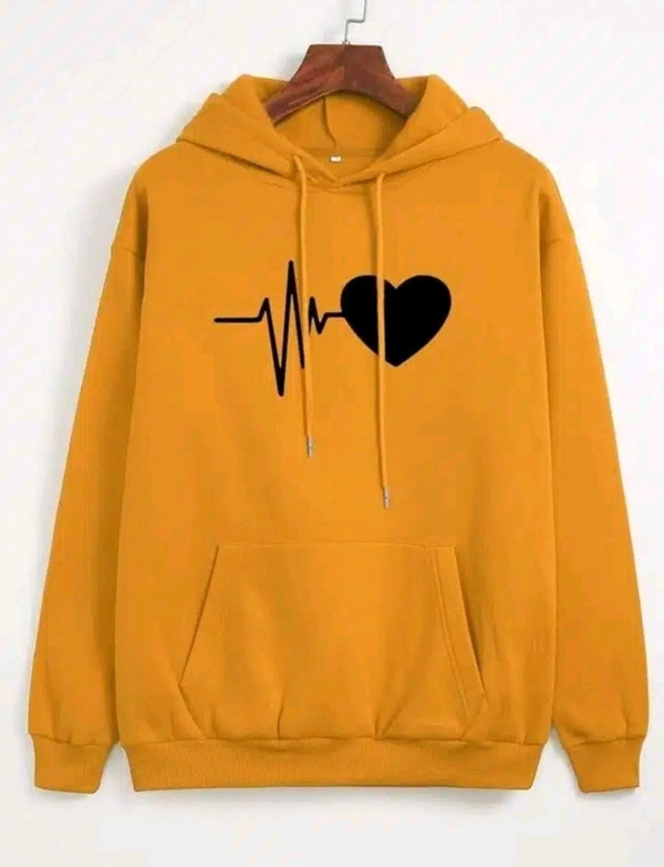 Fleece Printed Hoodie for Women - Mustard, L