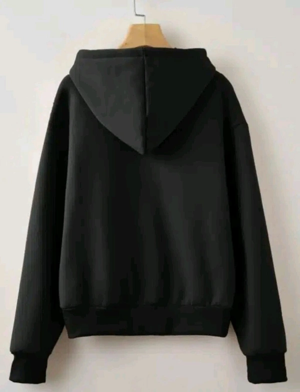 Fleece Printed Hoodie for Women - Black, XL