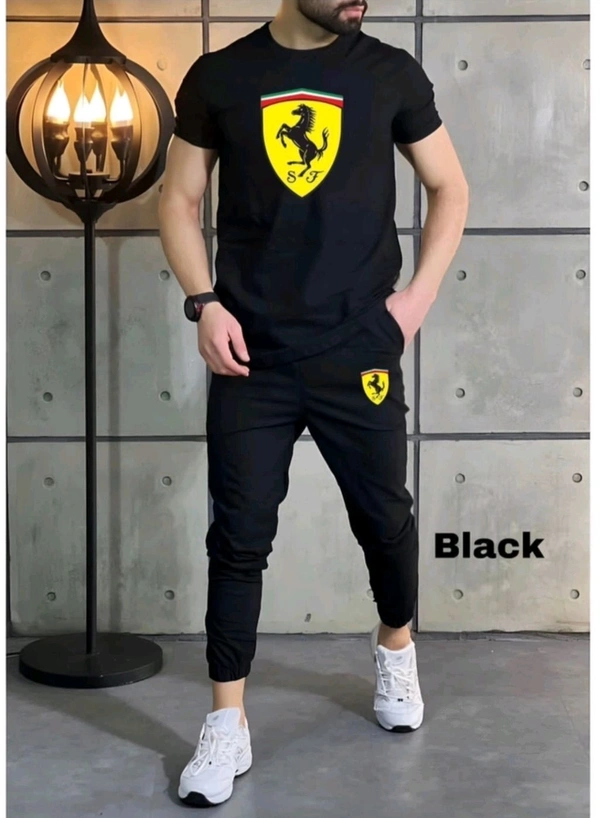 Polyester Printed Tracksuit for Men (Black) - Black, XXL