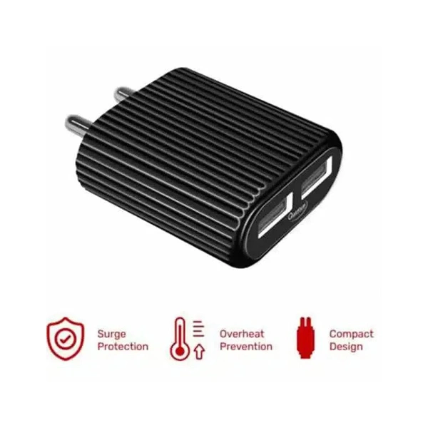 Quantum QWC-24211 12 W 2.4 A Multiport Mobile Charger with Detachable Cable - Black - Black