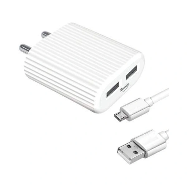 Quantum QWC-24211 12 W 2.4 A Multiport Mobile Charger with Detachable Cable - White - White