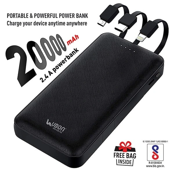 Ubon UBON PB-X90 20000 mAH Li-Polymer Power Bank with inbuilt Type C / V8 / iPhone Jack