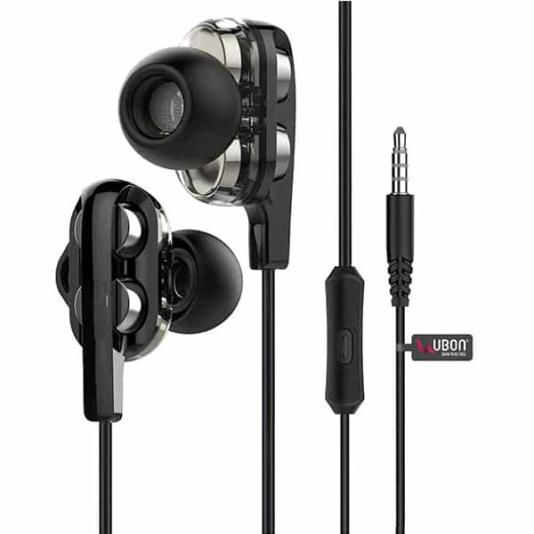 Ubon UBON UB-735 3.5mm Dual Driver in-Ear Wired Earphone with Mic - Black - Black