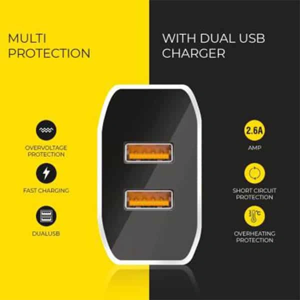 Ubon UBON USB Charger CH500 2.6A Dual USB Port Boost Charger with C Type Cable Included