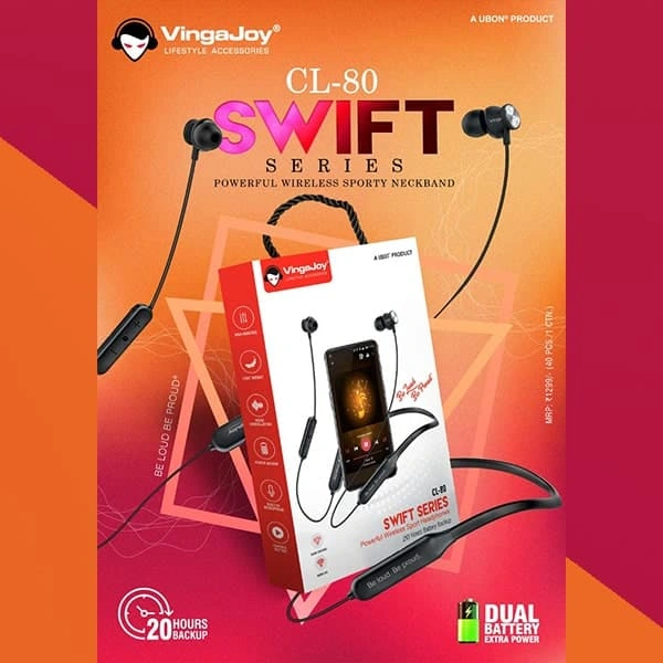VingaJoy CL-80 Swift Series Powerful Wireless Sporty Neckband