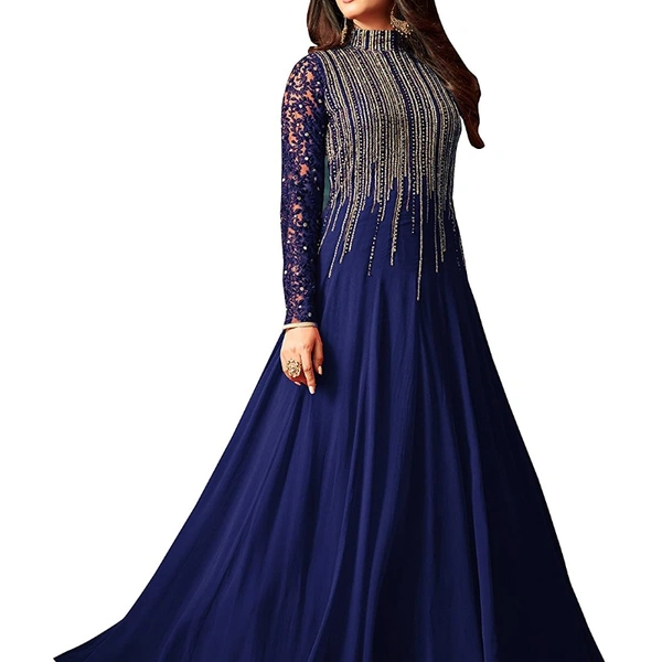 Designer Georgette Embroidered Flared Gown For Women 