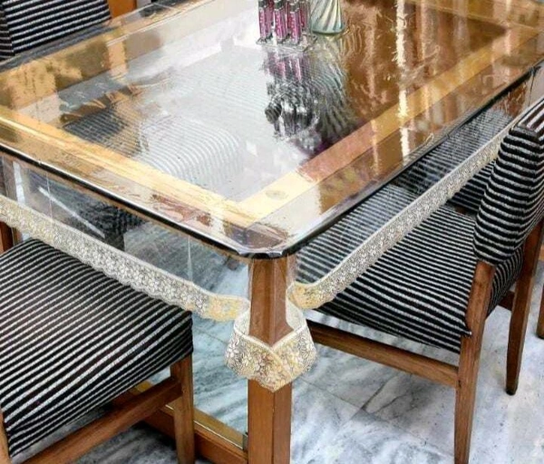 Twokart Floral 4 Seater Table Cover (Transparent, PVC) - 4 Seater