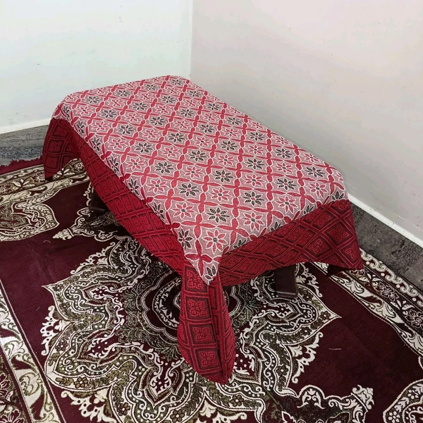 Twokart Self Design 4 Seater Table Cloth (Red, Cotton) - Red, 4 Seater