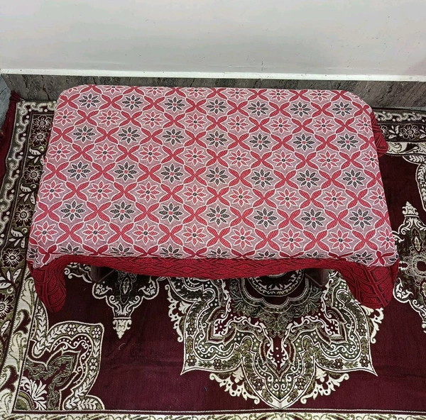 Twokart Self Design 4 Seater Table Cloth (Red, Cotton) - Red, 4 Seater