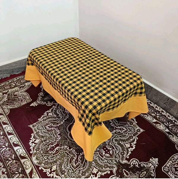 Twokart Self Design 4 Seater Table Cloth (Yellow, Cotton) - 4 Seater, Yellow