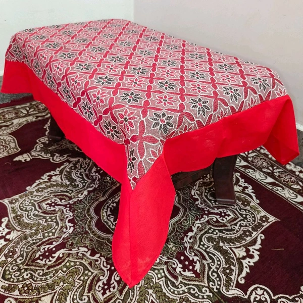 Twokart Self Design 4 Seater Table Cloth (Red, Cotton) - Red, 4 Seater