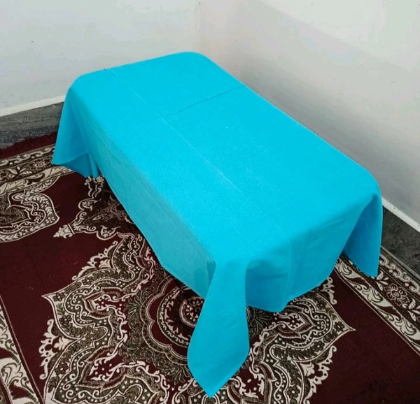 Twokart Self Design 4 Seater Table Cloth (Light Blue, Cotton) - 4 Seater, Blue