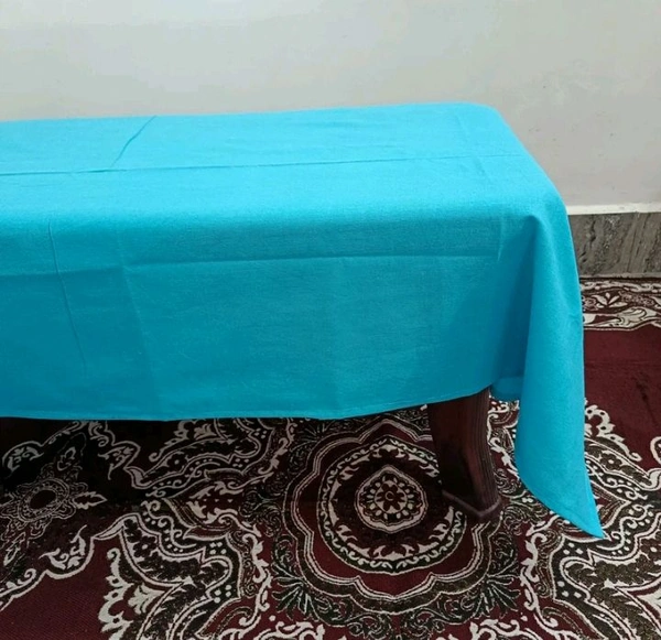 Twokart Self Design 4 Seater Table Cloth (Light Blue, Cotton) - 4 Seater, Blue