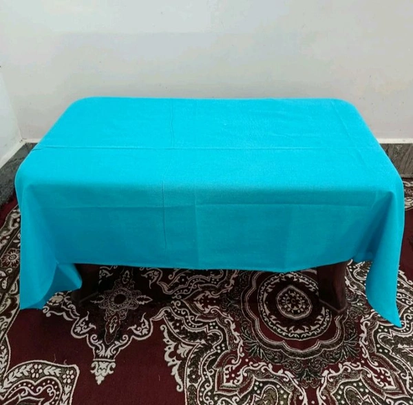 Twokart Self Design 4 Seater Table Cloth (Light Blue, Cotton) - 4 Seater, Blue