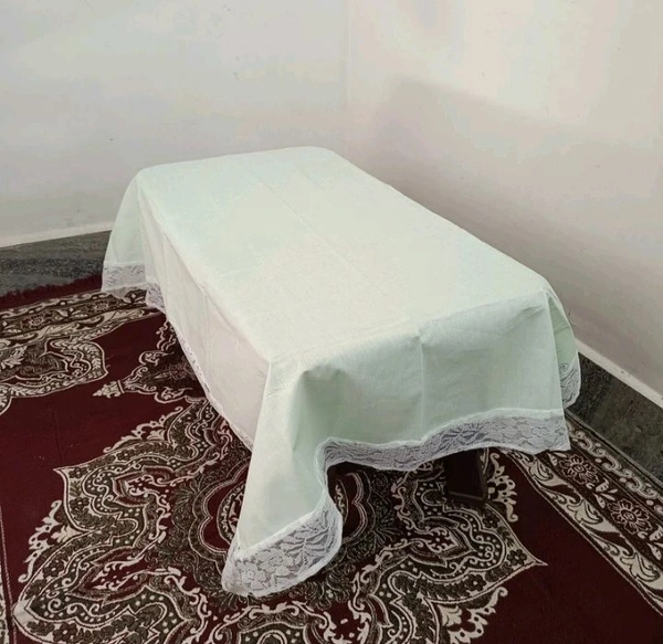 Twokart Self Design 4 Seater Table Cloth (Mint Green,Cotton) Border Design  - 4 Seater, Pine Green