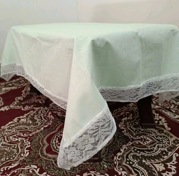 Twokart Self Design 4 Seater Table Cloth (Mint Green,Cotton) Border Design  - 4 Seater, Pine Green