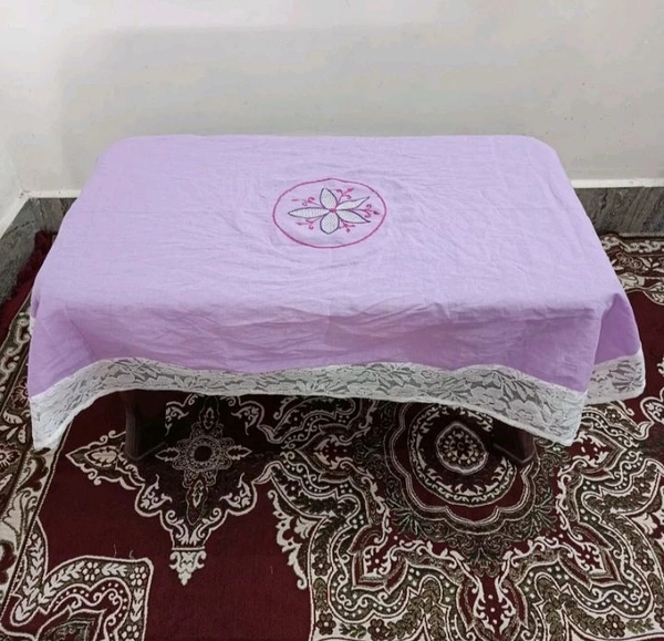 Twokart Hand Embroidery  4 Seater Table Cloth (Purple, Cotton) - 4 Seater, Purple