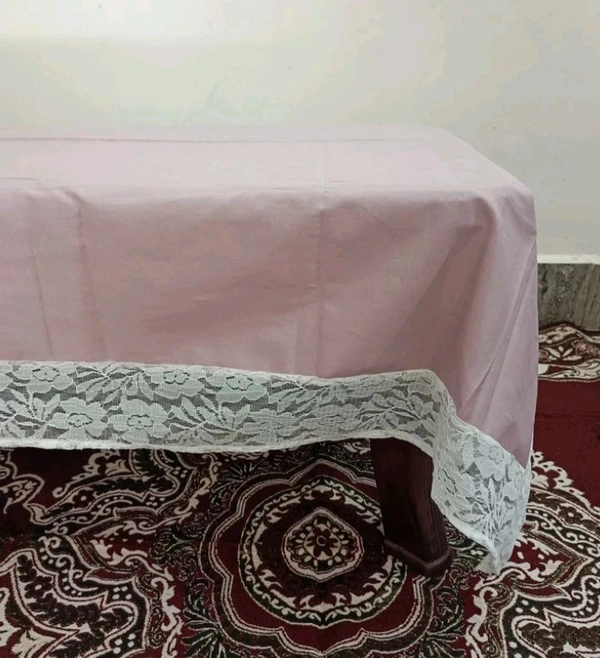 Twokart Self Design 4 Seater Table Cloth (Light Pink,Cotton) Border Design  - 4 Seater, Fuchsia Pink