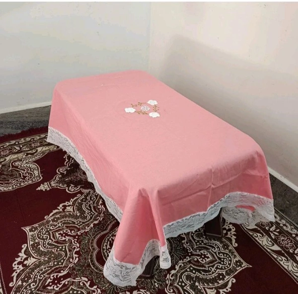 Twokart Hand Embroidery  4 Seater Table Cloth (Peach, Cotton)