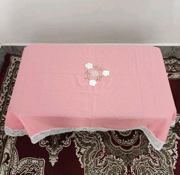 Twokart Hand Embroidery  4 Seater Table Cloth (Peach, Cotton) - 4 Seater, Pelorous