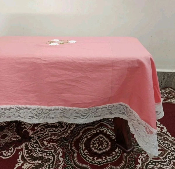 Twokart Hand Embroidery  4 Seater Table Cloth (Peach, Cotton) - 4 Seater, Pelorous