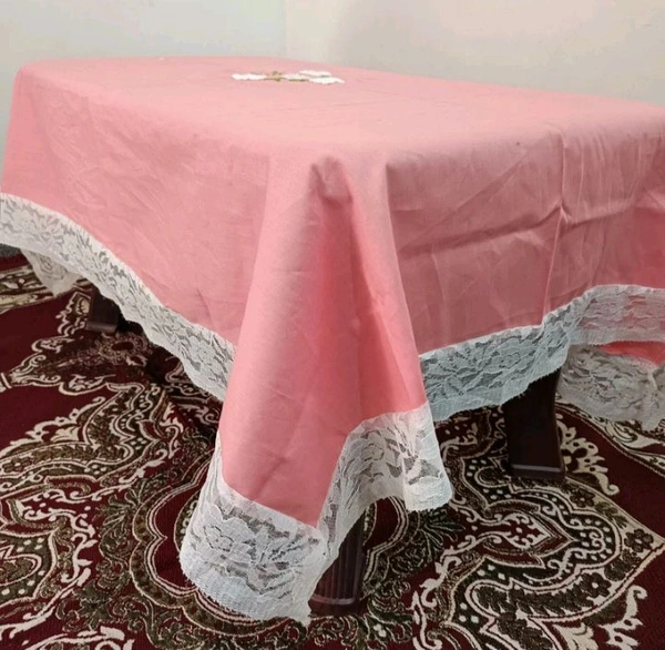Twokart Hand Embroidery  4 Seater Table Cloth (Peach, Cotton) - 4 Seater, Pelorous