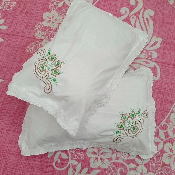 Twokart Hand Embroidery Cushion & Pillow Cover (Pack Of 2, White) (Pillow17) - White, 51×70
