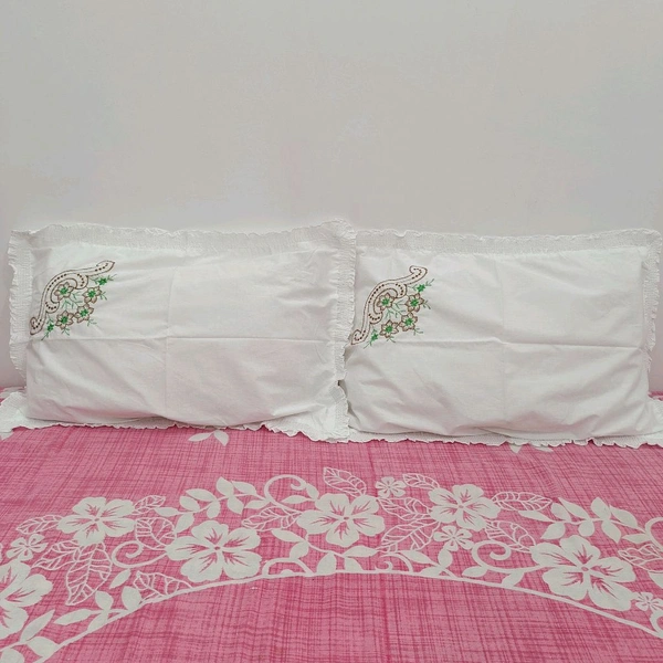 Twokart Hand Embroidery Cushion & Pillow Cover (Pack Of 2, White) (Pillow17) - White, 51×70