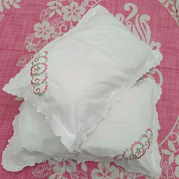 Twokart Hand Embroidery Cushion & Pillow Cover (Pack Of 2, White) (Pillow18) - White, 51×70