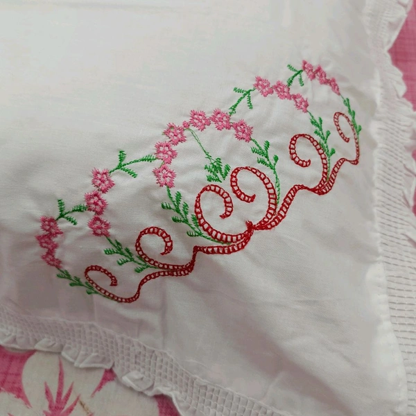 Twokart Hand Embroidery Cushion & Pillow Cover (Pack Of 2, White) (Pillow18) - White, 51×70