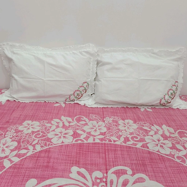 Twokart Hand Embroidery Cushion & Pillow Cover (Pack Of 2, White) (Pillow18) - White, 51×70