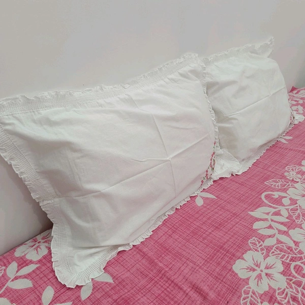 Twokart Hand Embroidery Cushion & Pillow Cover (Pack Of 2, White) (Pillow18) - White, 51×70