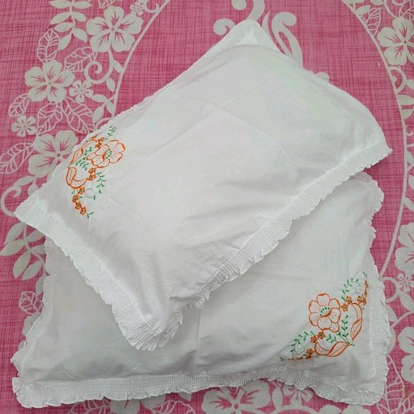 Twokart Hand Embroidery Cushion & Pillow Cover (Pack Of 2, White) (Pillow19) - White, 51×70