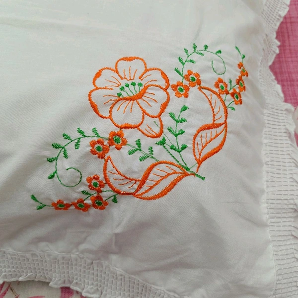 Twokart Hand Embroidery Cushion & Pillow Cover (Pack Of 2, White) (Pillow19) - White, 51×70