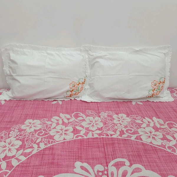 Twokart Hand Embroidery Cushion & Pillow Cover (Pack Of 2, White) (Pillow19) - White, 51×70