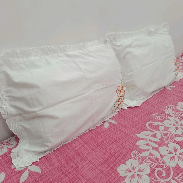 Twokart Hand Embroidery Cushion & Pillow Cover (Pack Of 2, White) (Pillow19) - White, 51×70