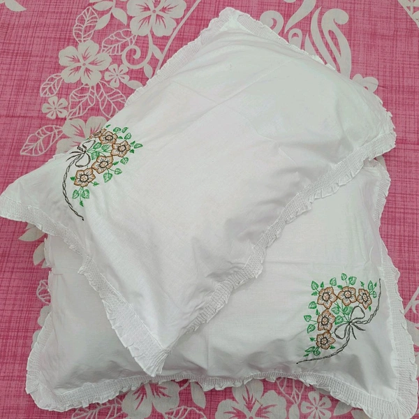 Twokart Hand Embroidery Cushion & Pillow Cover (Pack Of 2, White) (Pillow20) - White, 51×70