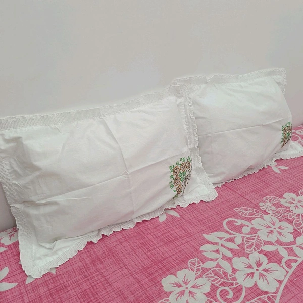 Twokart Hand Embroidery Cushion & Pillow Cover (Pack Of 2, White) (Pillow20) - White, 51×70