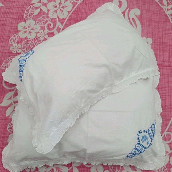Twokart Hand Embroidery Cushion & Pillow Cover (Pack Of 2, White) (Pillow21) - White, 51×70