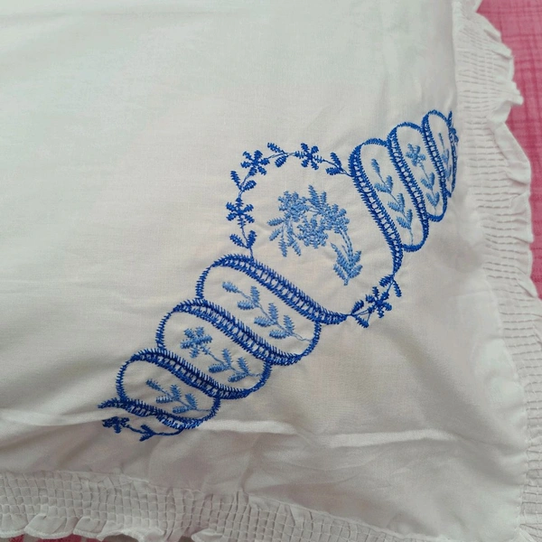 Twokart Hand Embroidery Cushion & Pillow Cover (Pack Of 2, White) (Pillow21) - White, 51×70