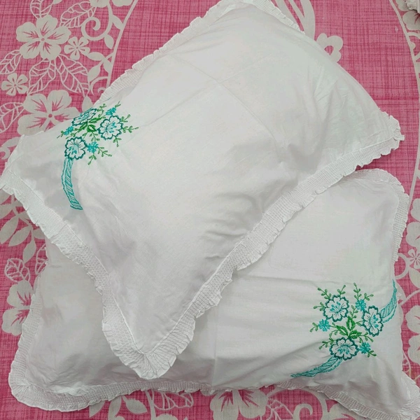 Twokart Hand Embroidery Cushion & Pillow Cover (Pack Of 2, White) (Pillow22) - White, 51×70