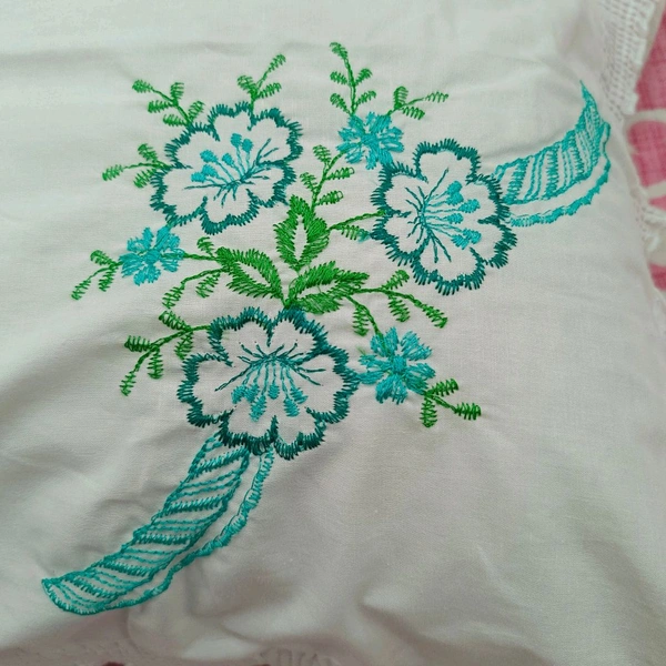 Twokart Hand Embroidery Cushion & Pillow Cover (Pack Of 2, White) (Pillow22) - White, 51×70