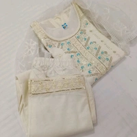 Twokart Embroidery Cotton Blend Kurta, Pant, Duppata Set Suit ( Cream , Size M, SUIT1) - M, Cream