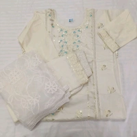 Twokart Embroidery Cotton Blend Kurta, Pant, Duppata Set Suit ( Cream , Size M, SUIT1) - M, Cream