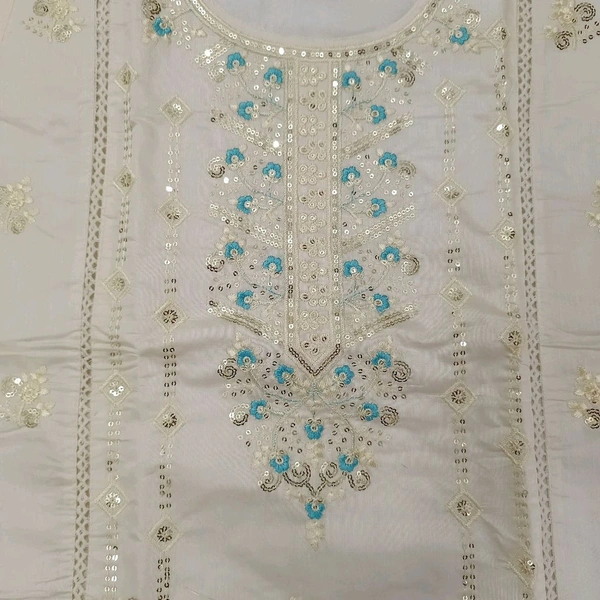 Twokart Embroidery Cotton Blend Kurta, Pant, Duppata Set Suit ( Cream , Size M, SUIT1) - M, Cream