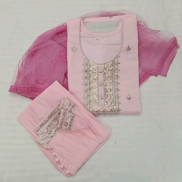 Twokart Embroidery Cotton Blend Kurta, Pant, Duppata Set Suit (Pink , Size M, SUIT2) - M, Pink