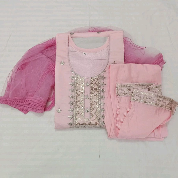 Twokart Embroidery Cotton Blend Kurta, Pant, Duppata Set Suit (Pink , Size M, SUIT2) - M, Pink